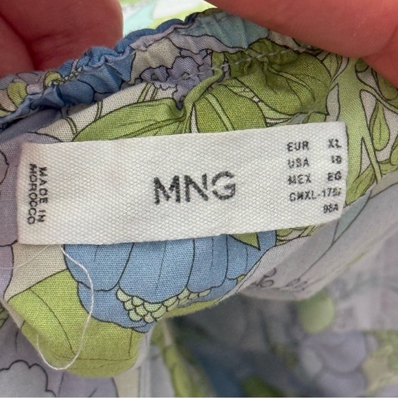 MNG Floral Cross Back Mini Dress 100% Cotton Blue Green SZ XL built in bandeau - Picture 8 of 8